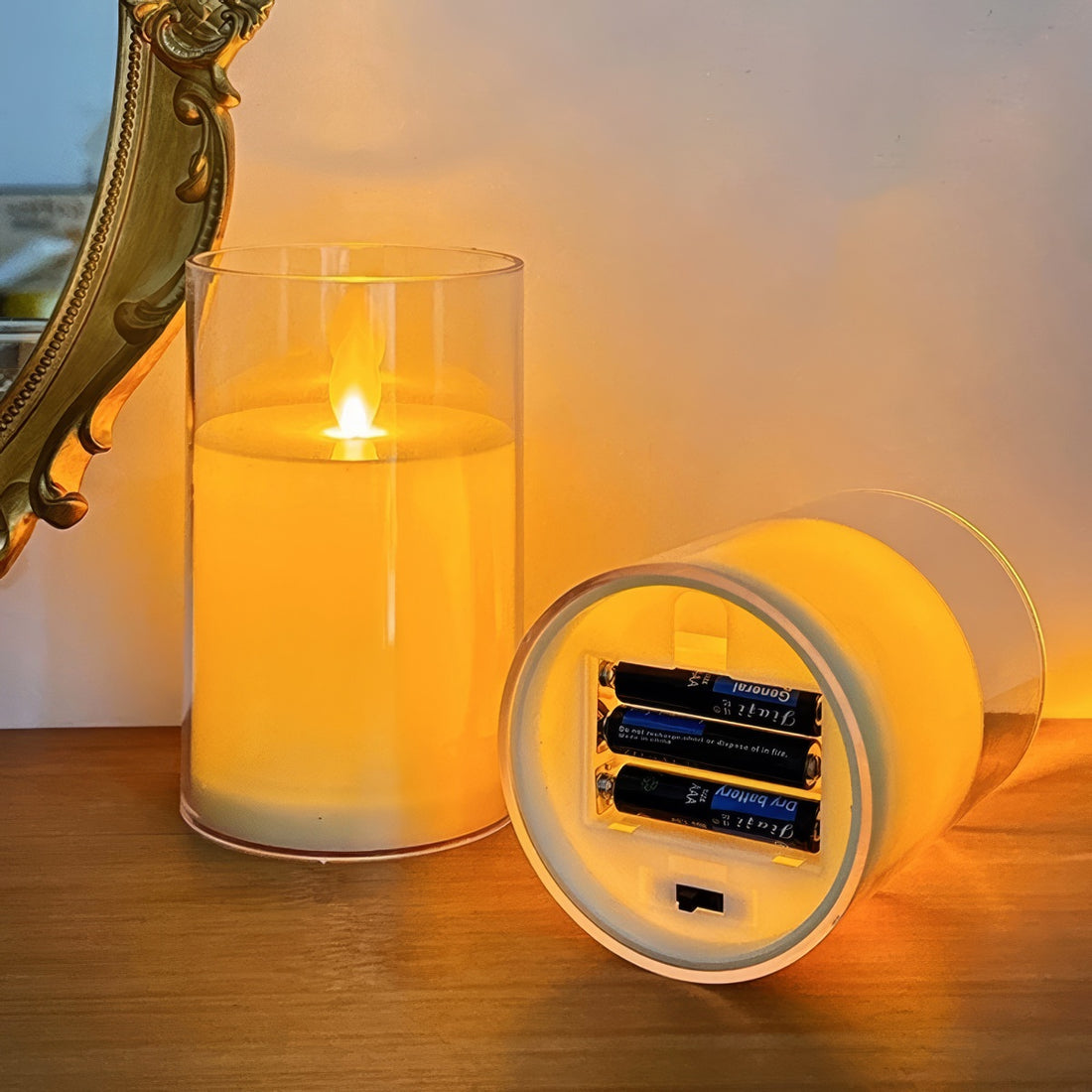 warm glow flameless fake glass led candle light