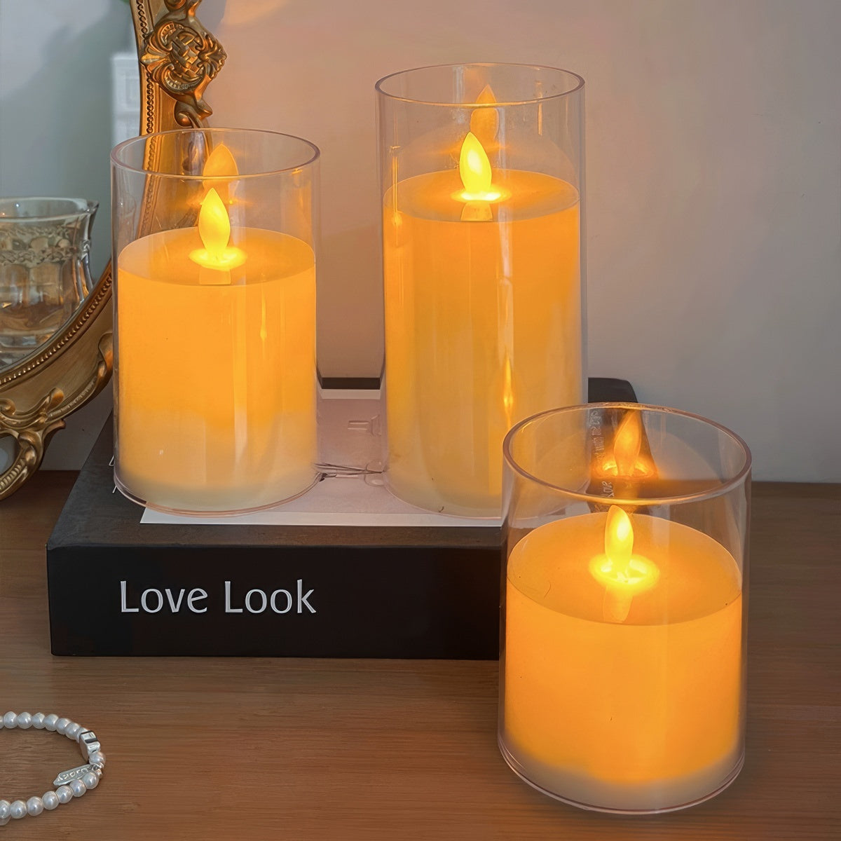 warm glow flameless fake glass led candle light