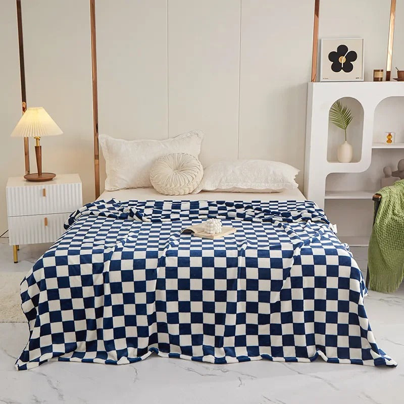blue and white checkered decorative throw blanket roomtery aesthetic room decor