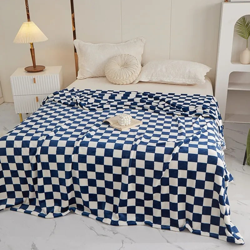 blue and white checkered decorative throw blanket roomtery aesthetic room decor