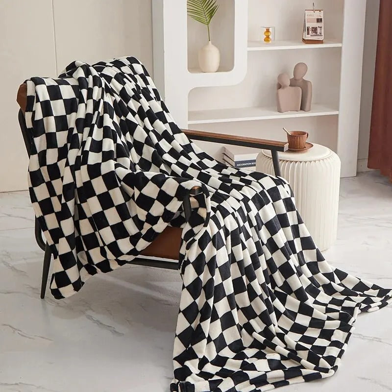 blue and white checkered decorative throw blanket roomtery aesthetic room decor