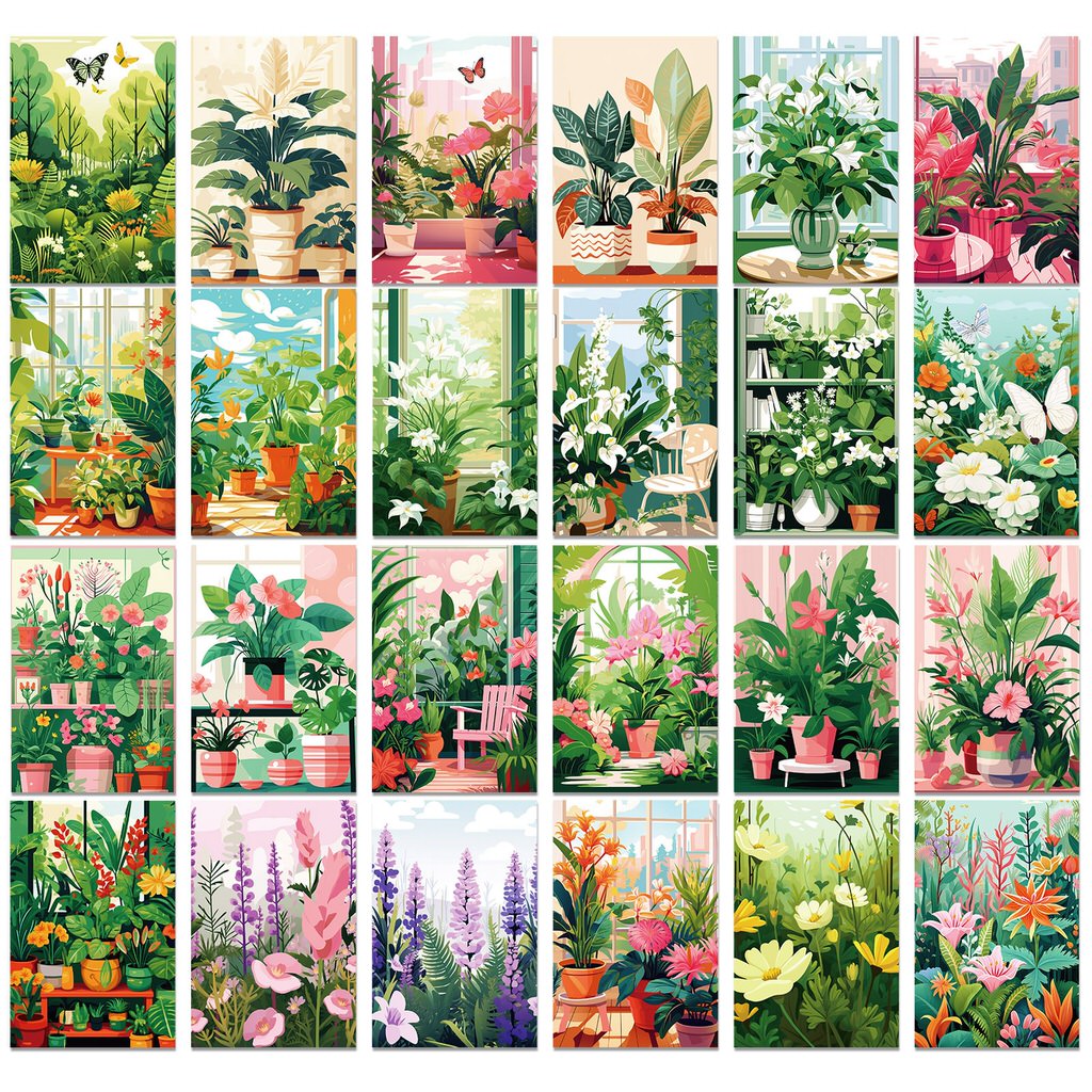 fresh potted flowers wall collage cards kit