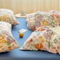 bedding set with funky flowers colorful print on a duvet cover and pillowcases