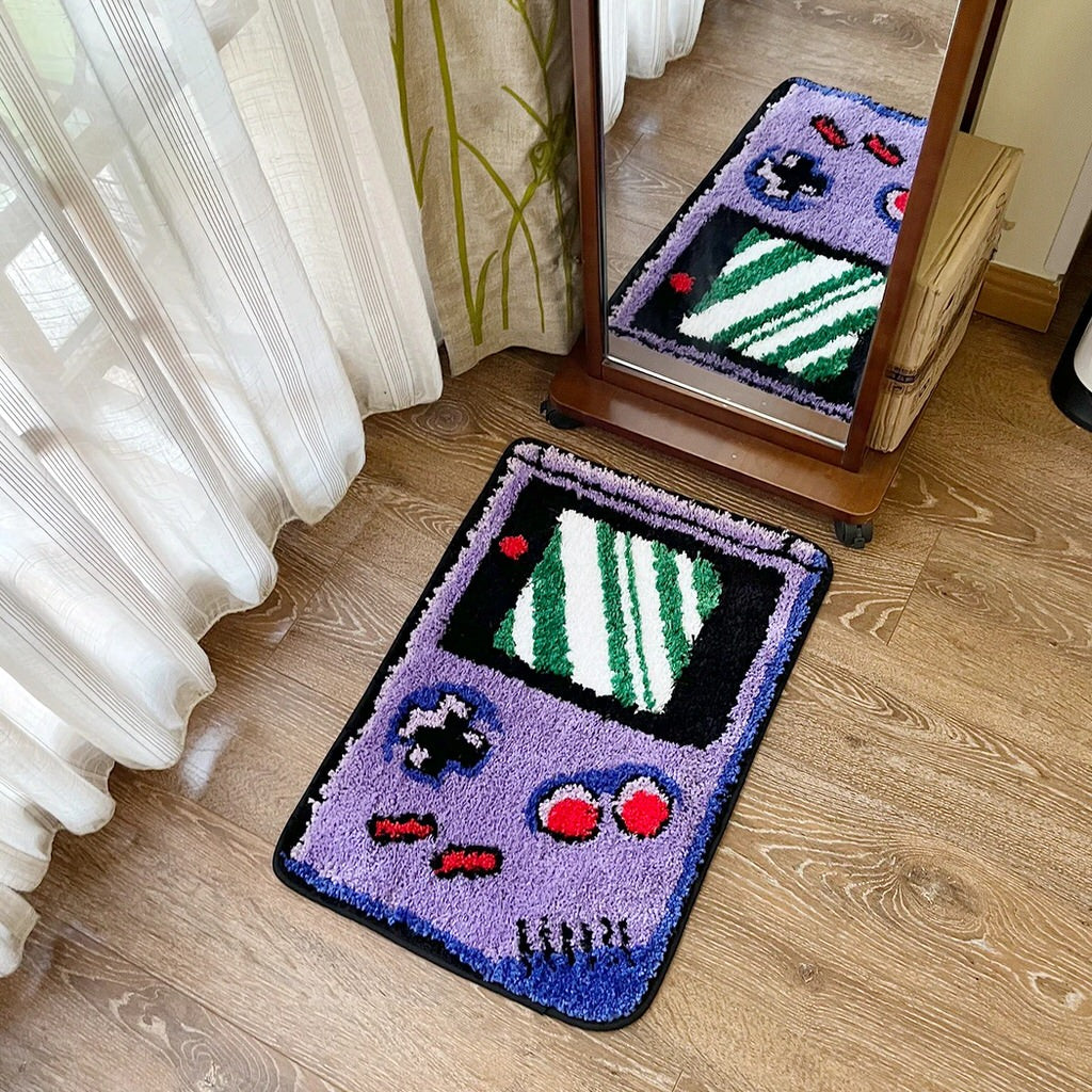 cute purple portable game console shaped aesthetic accent tufted rug