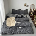 charcoal grey color minimalist aesthetic white grid pattern print duvet cover bedding set