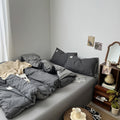 charcoal grey color minimalist aesthetic white grid pattern print duvet cover bedding set