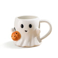 Ghost-shaped mug with a pumpkin halloween aesthetic