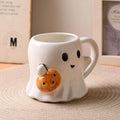 Ghost-shaped mug with a pumpkin halloween aesthetic