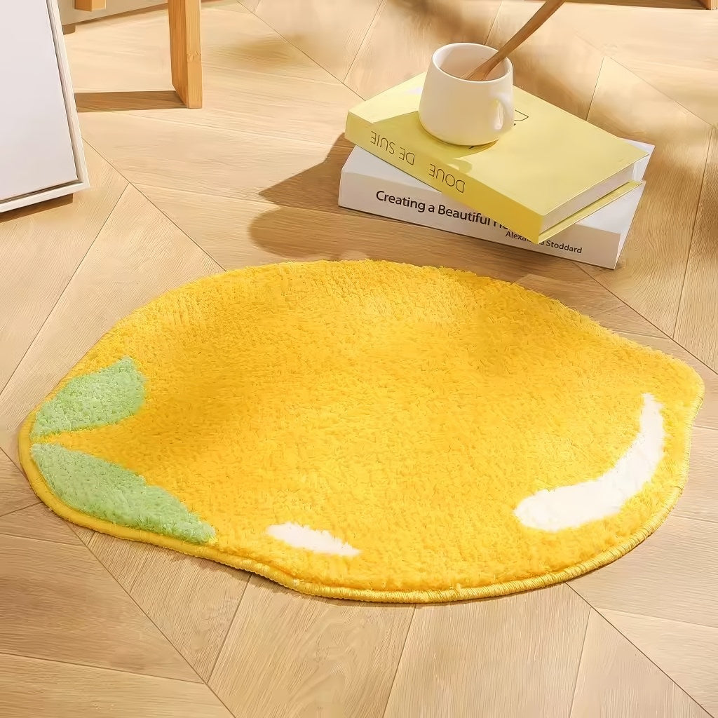 yellow lemon-shaped accent throw rug