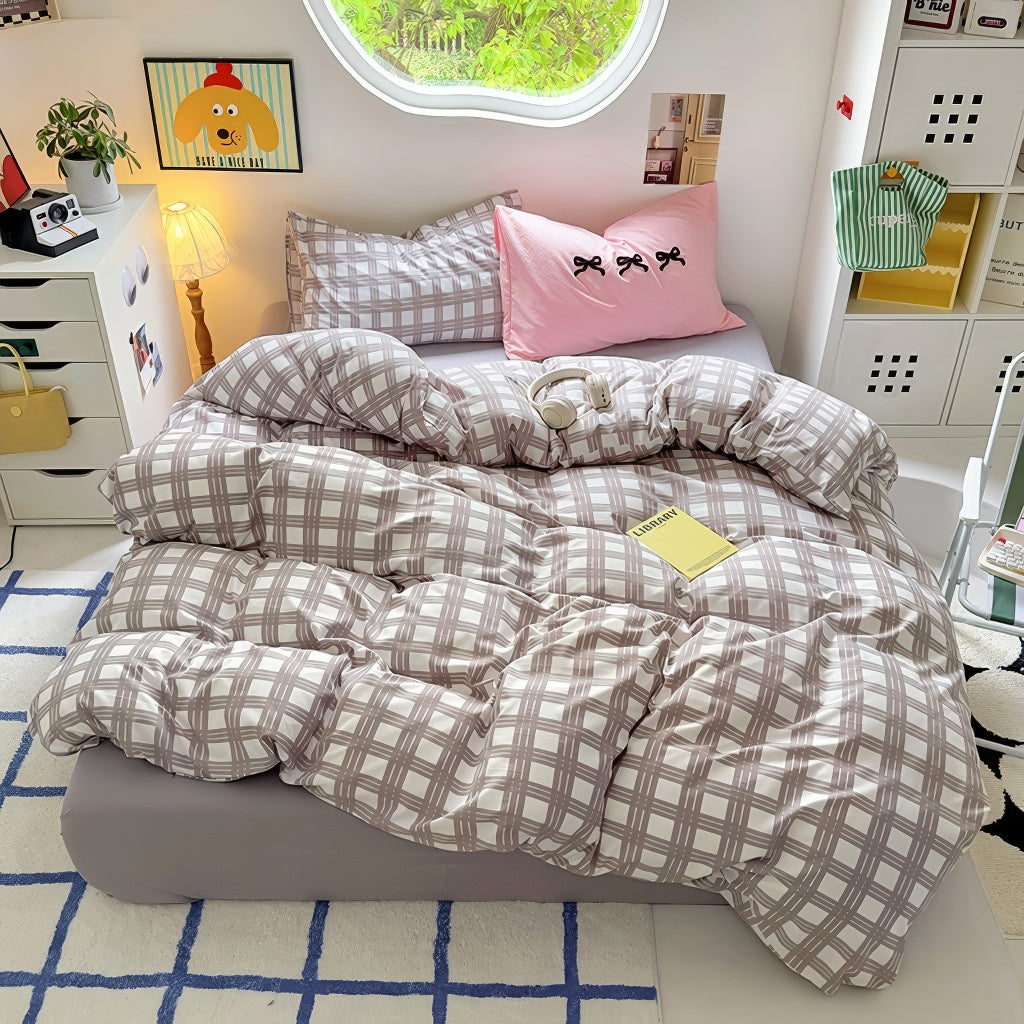 Kawaii Plaid Print Bedding Set