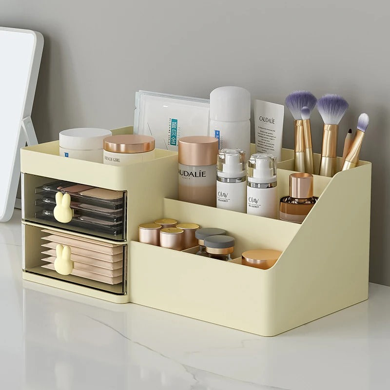 kawaii aesthetic desktop drawer stationary and makeup brush holder organizer