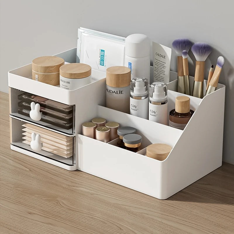 kawaii aesthetic desktop drawer stationary and makeup brush holder organizer