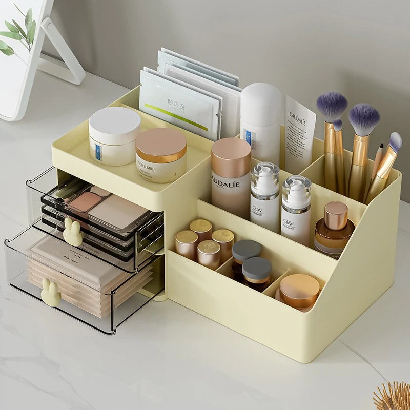 kawaii aesthetic desktop drawer stationary and makeup brush holder organizer