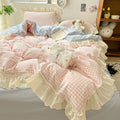 kawaii aesthetic pastel plaid ruffle duvet cover bedding set roomtery