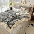 kawaii aesthetic pastel plaid ruffle duvet cover bedding set roomtery