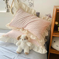 kawaii aesthetic pastel plaid ruffle duvet cover bedding set roomtery