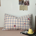 kawaii strawberry pastel checkered bedding with stars and strawberry print in dusty pink shades