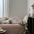 kawaii strawberry pastel checkered bedding with stars and strawberry print in dusty pink shades