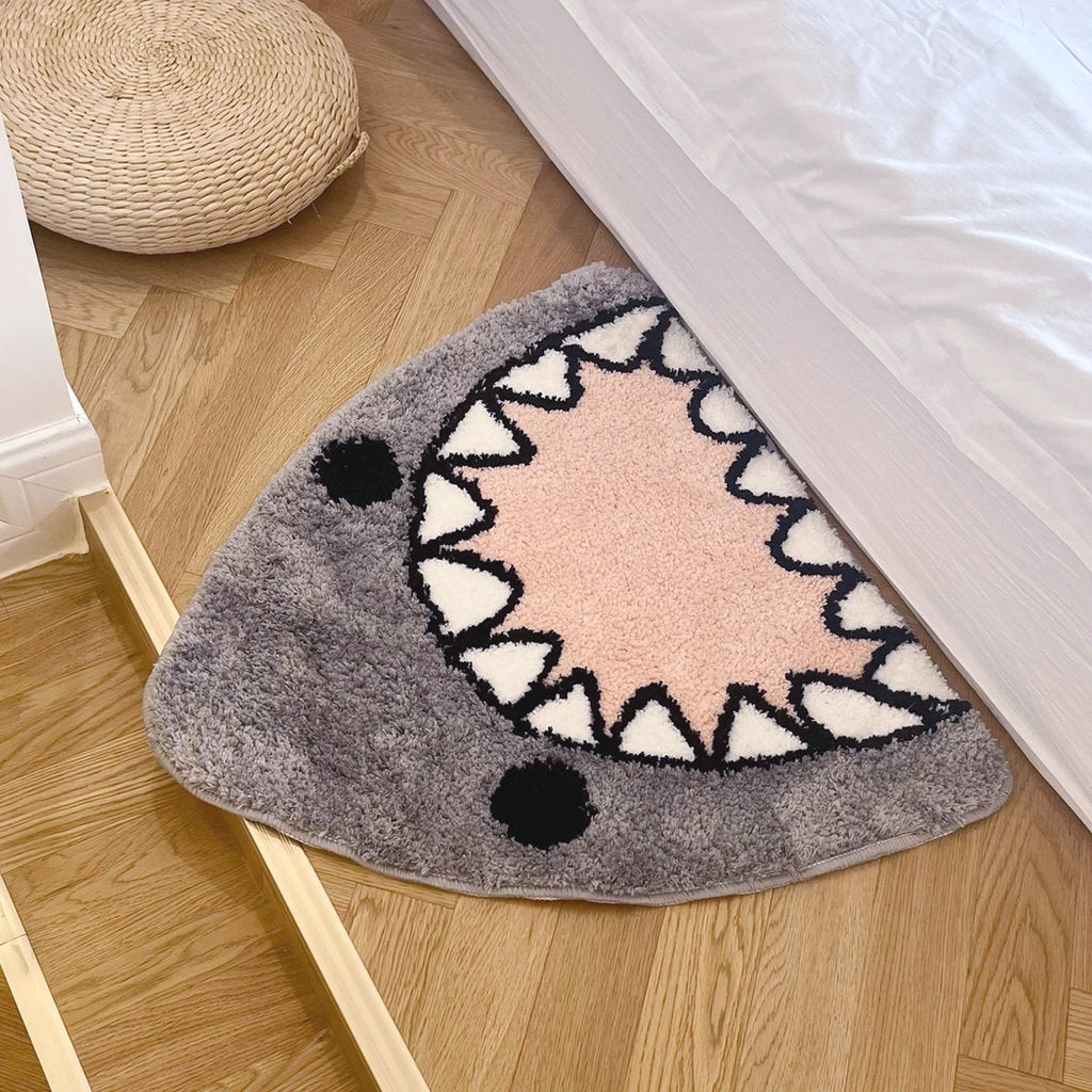 kawaii angry shark head shaped tufted accent rug