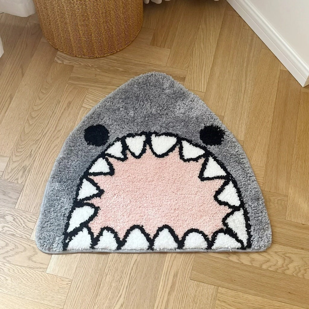 kawaii angry shark head shaped tufted accent rug