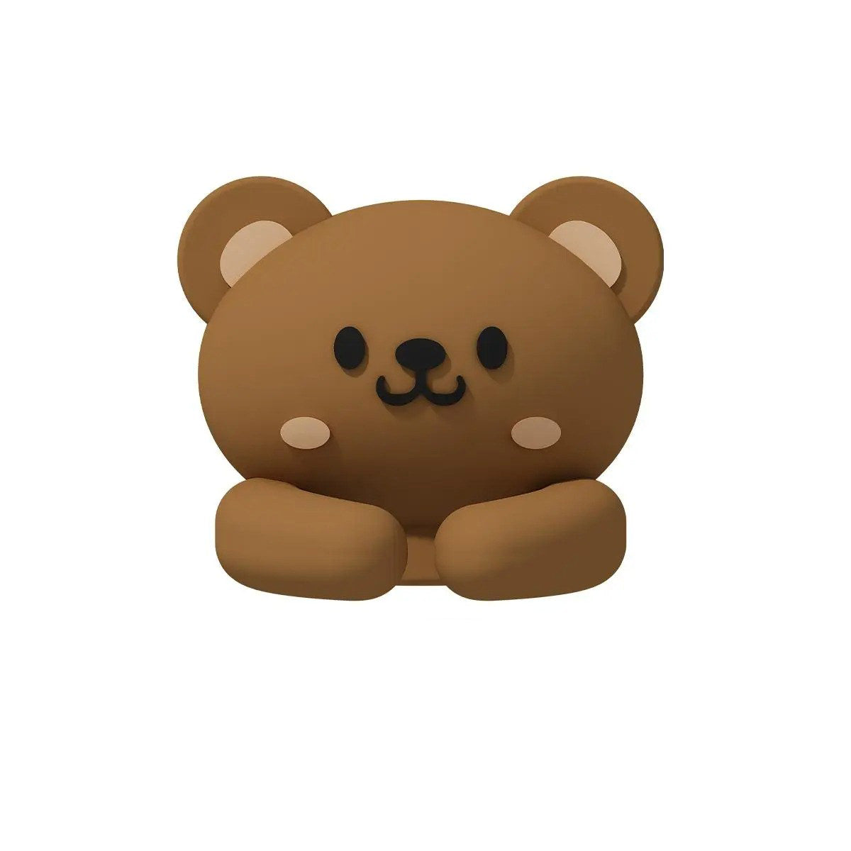 Set of two brown bear-shaped kawaii silicone cable organizer clips neatly holding charging cables.