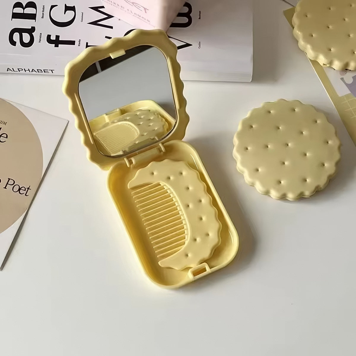 kawaii biscuit shaped folding pocket makeup face mirror
