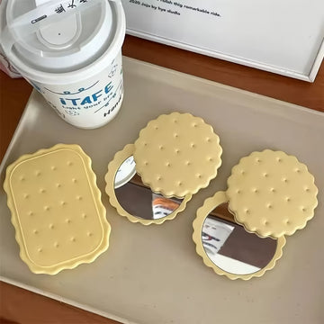 kawaii biscuit shaped folding pocket makeup mirror