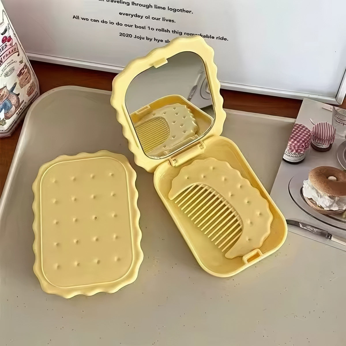 kawaii biscuit shaped folding pocket makeup face mirror