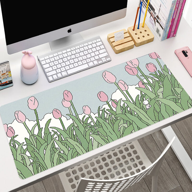 kawaii aesthetic greenery plant prints large gaming mouse pad