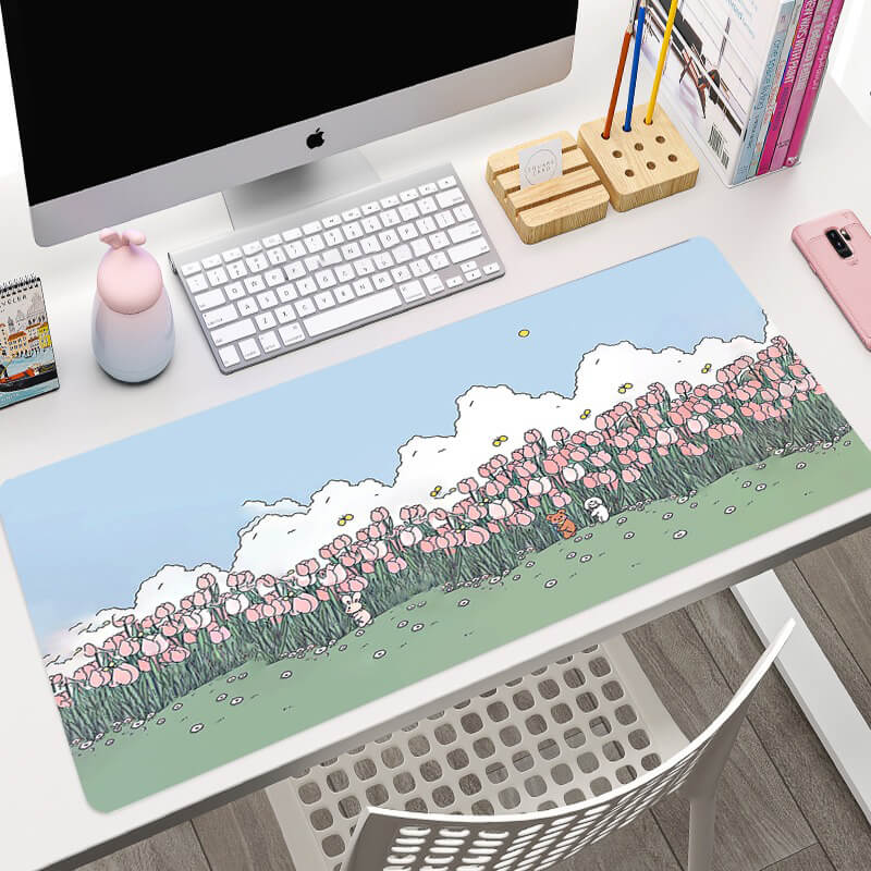 kawaii aesthetic greenery plant prints large gaming mouse pad