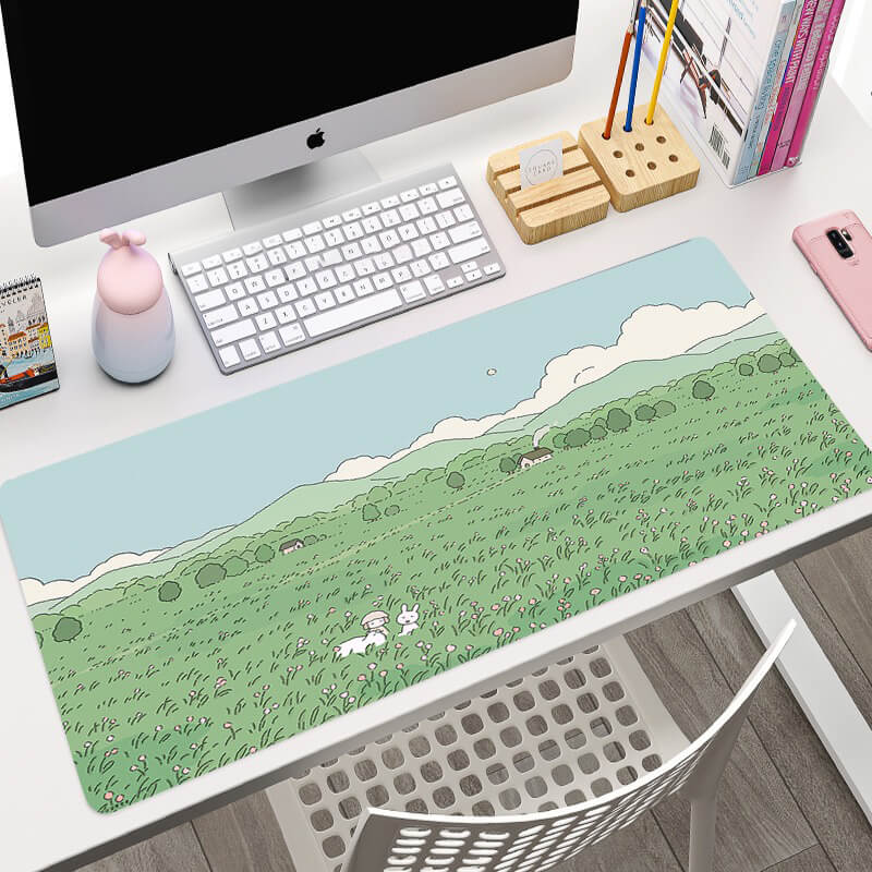 kawaii aesthetic greenery plant prints large gaming mouse pad
