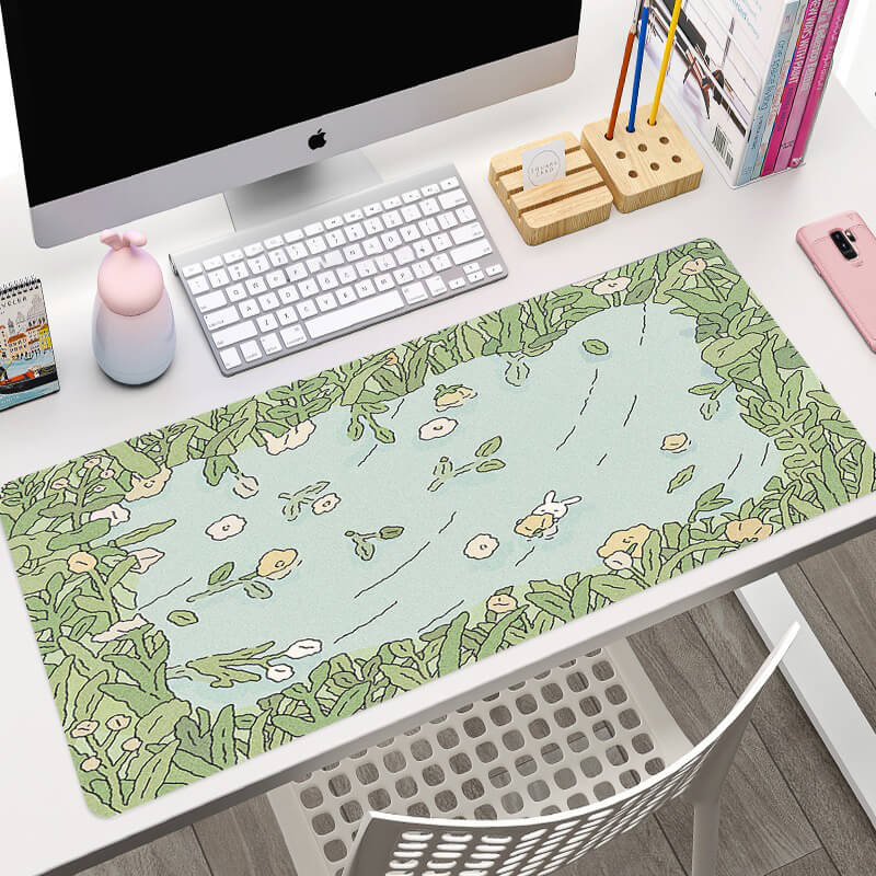 kawaii aesthetic greenery plant prints large gaming mouse pad
