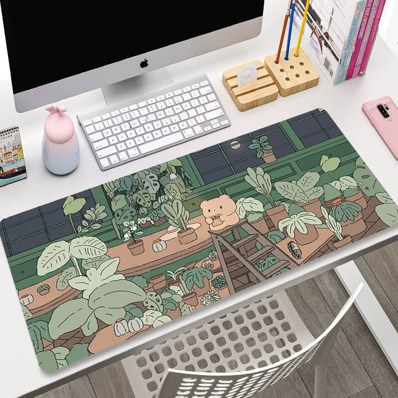succulent mouse pad Kawaii Plant Aesthetic Large Mouse Pad, 700x300x2mm / Plants and Bear