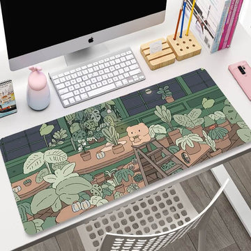 kawaii aesthetic greenery plant prints large gaming mouse pad
