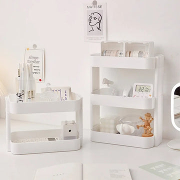 kawaii aesthetic desk storage white table top cosmetic and stationary shelf