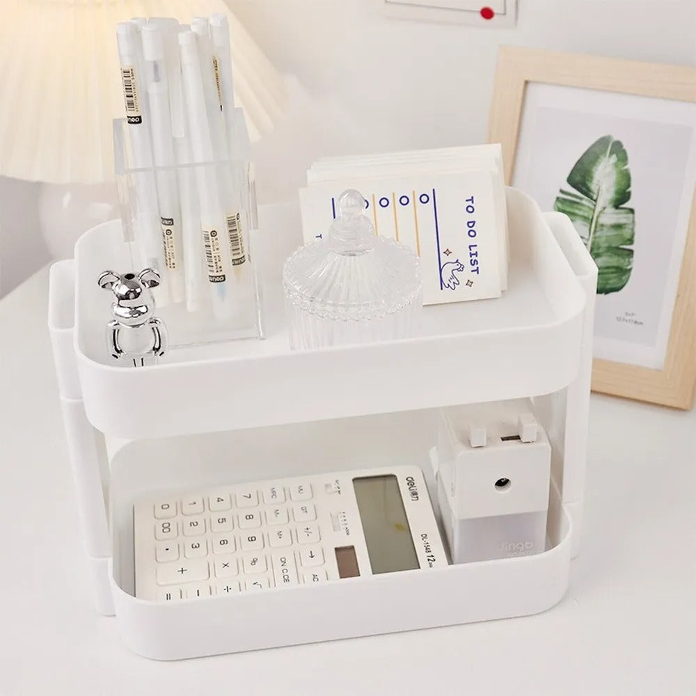 kawaii aesthetic desk storage white table top cosmetic and stationary shelf