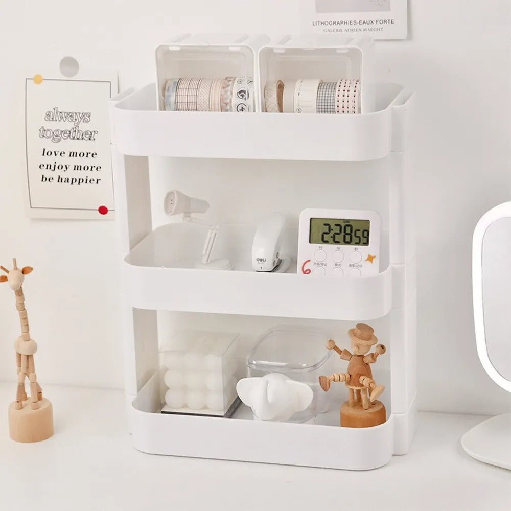 kawaii aesthetic desk storage white table top cosmetic and stationary shelf
