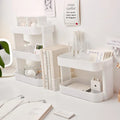 kawaii aesthetic desk storage white table top cosmetic and stationary shelf