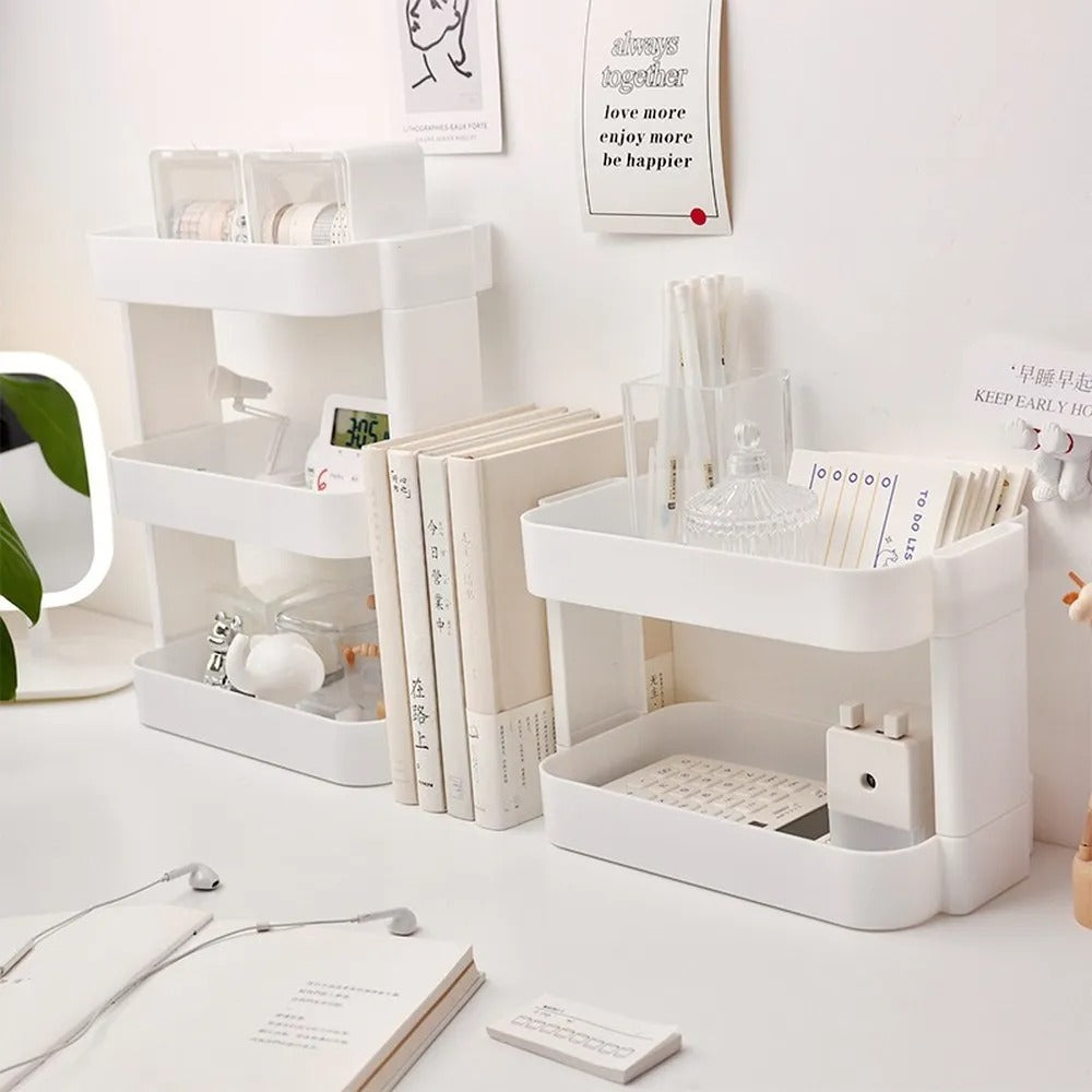 kawaii aesthetic desk storage white table top cosmetic and stationary shelf