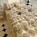 aesthetic bedding duvet cover set with large beige polka dot pattern print on beige/white background