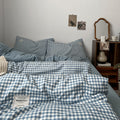 light blue classic gingham print aesthetic bedding duvet cover set
