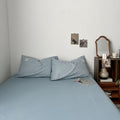 light blue classic gingham print aesthetic bedding duvet cover set