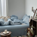 light blue classic gingham print aesthetic bedding duvet cover set