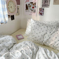 tiny light blue color flowers pattern print cotton bedding set aesthetic bedroom decor roomtery
