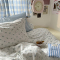 tiny light blue color flowers pattern print cotton bedding set aesthetic bedroom decor roomtery