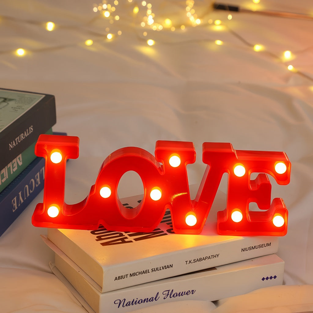 love shaped rustic illuminated led table standing sign