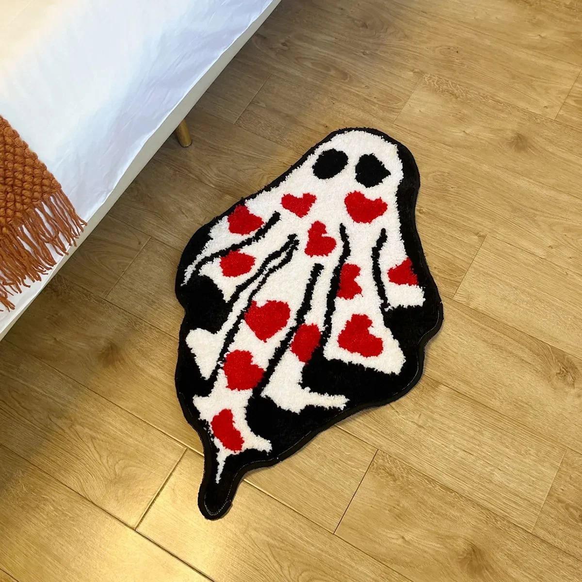 lovely ghost with red hearts tufted accent rug