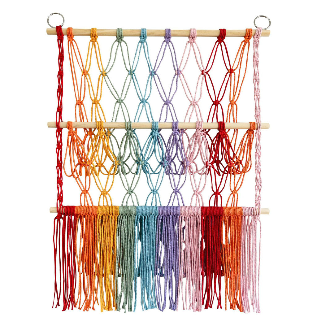 colorful macrame wall hanging decor toy storage net