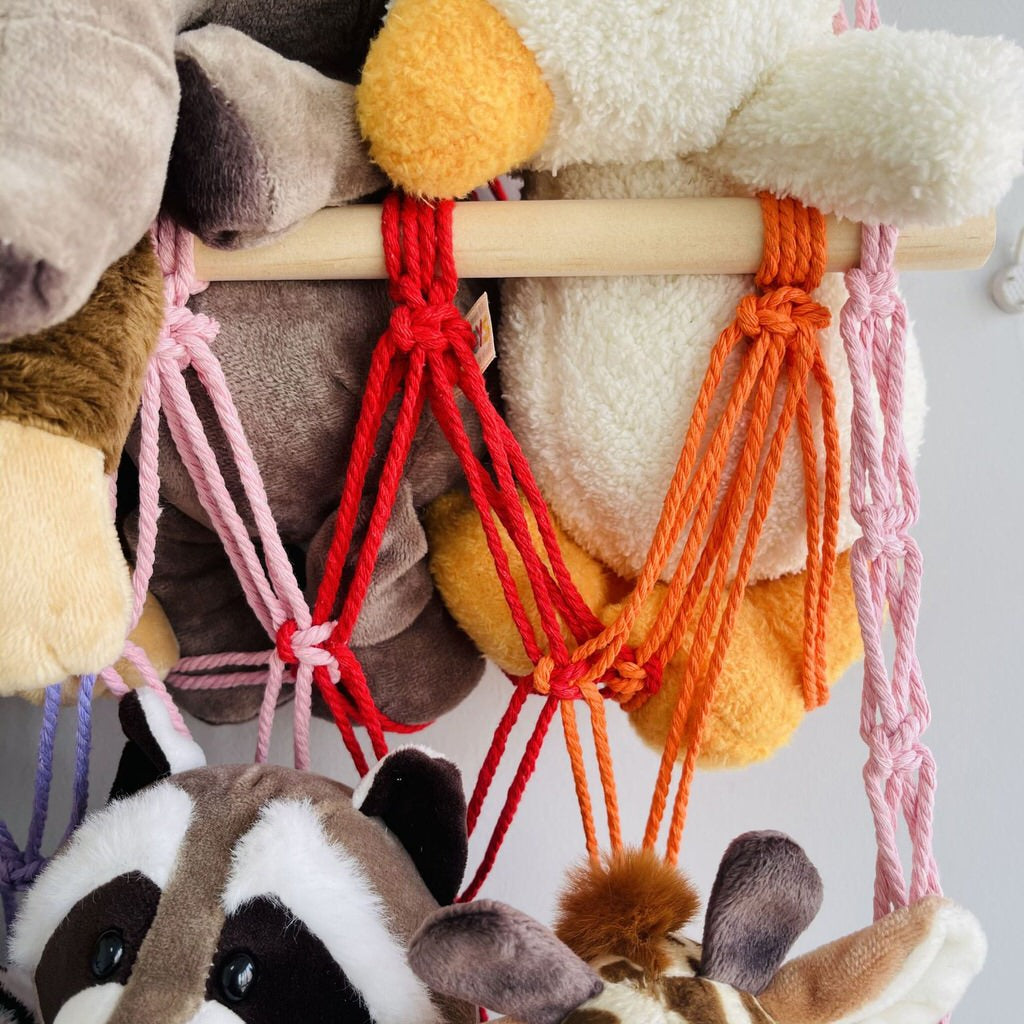 colorful macrame wall hanging decor toy storage net