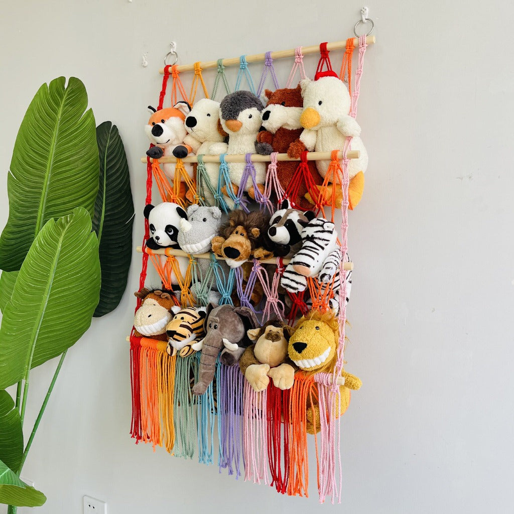 colorful macrame wall hanging decor toy storage net